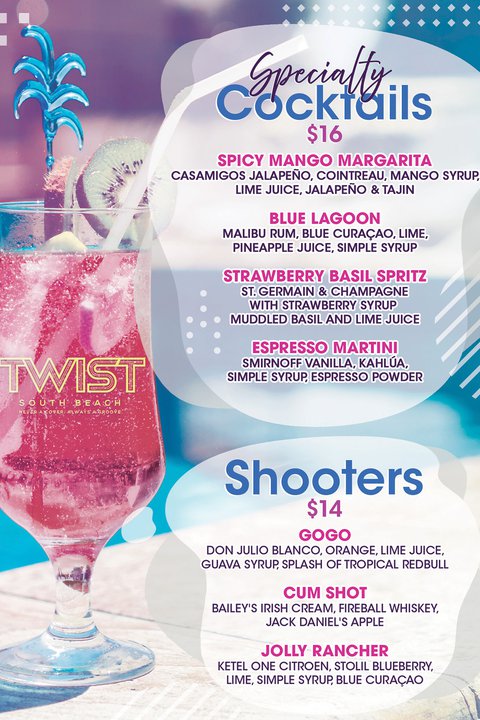 Twist Specialty Cocktail Menu